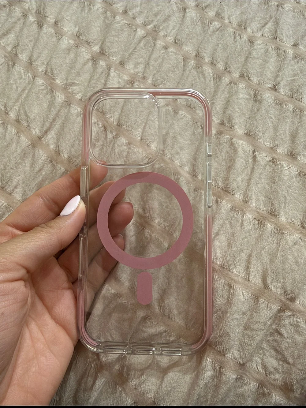Clear Phone Case with Pink MagSafe Ring - Compatible Cell Phone Accessory